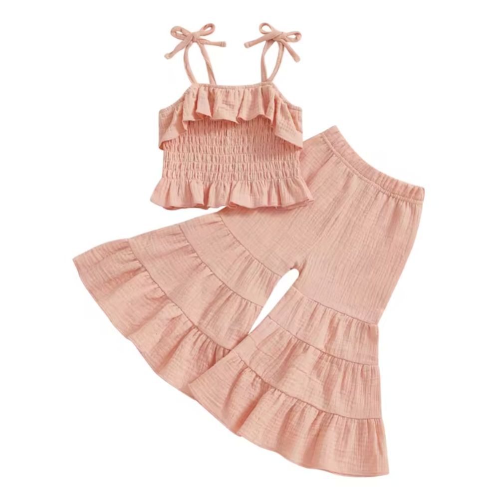 Pink Wide Leg Tied Sleeve Set