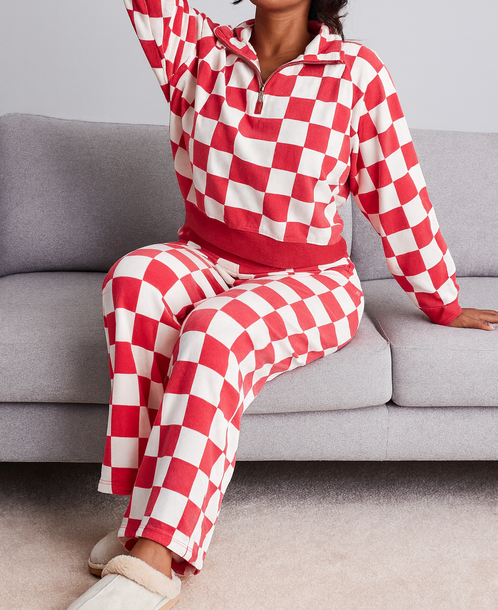 Red Checkered Hoodie Set LT