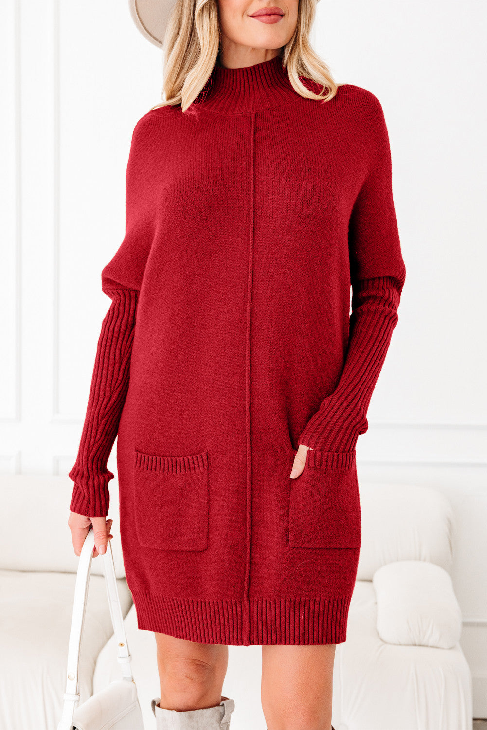 Red Ribbed Sweater Dress FB