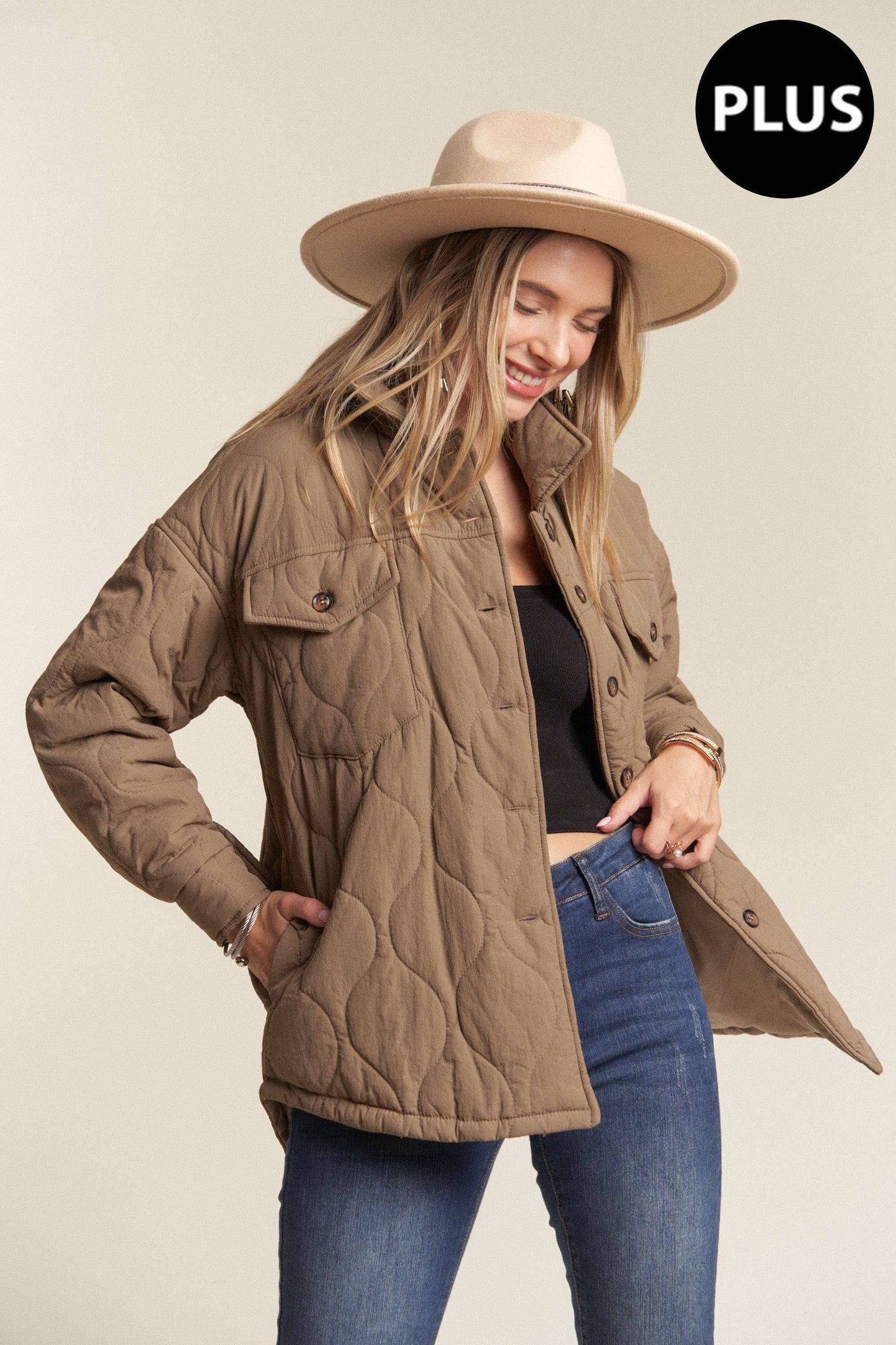 Kessa Plus Size Puffer Jacket | Light Mocha