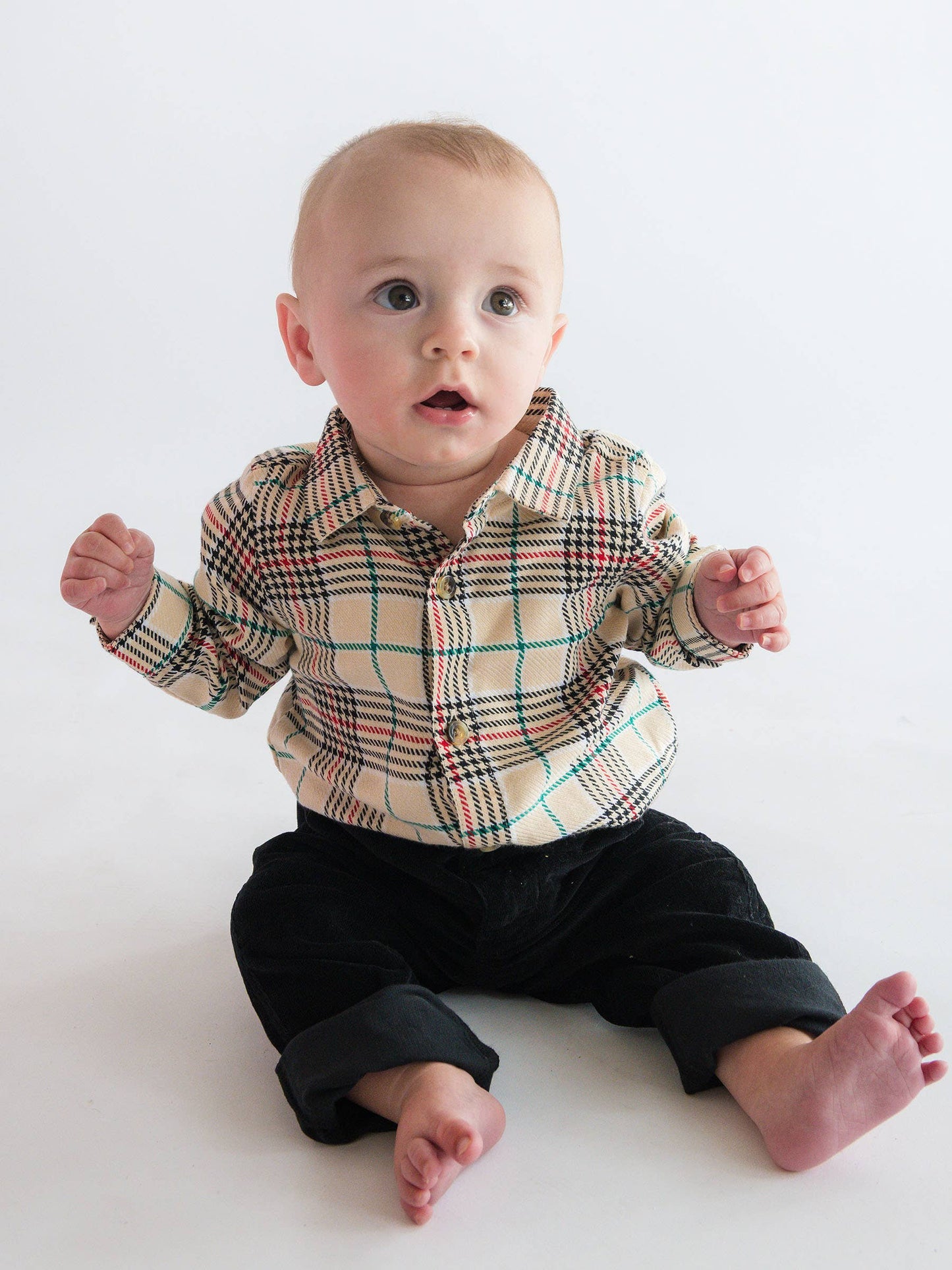Baby Boys Tannen Plaid Long Sleeve Button Down Bodysuit