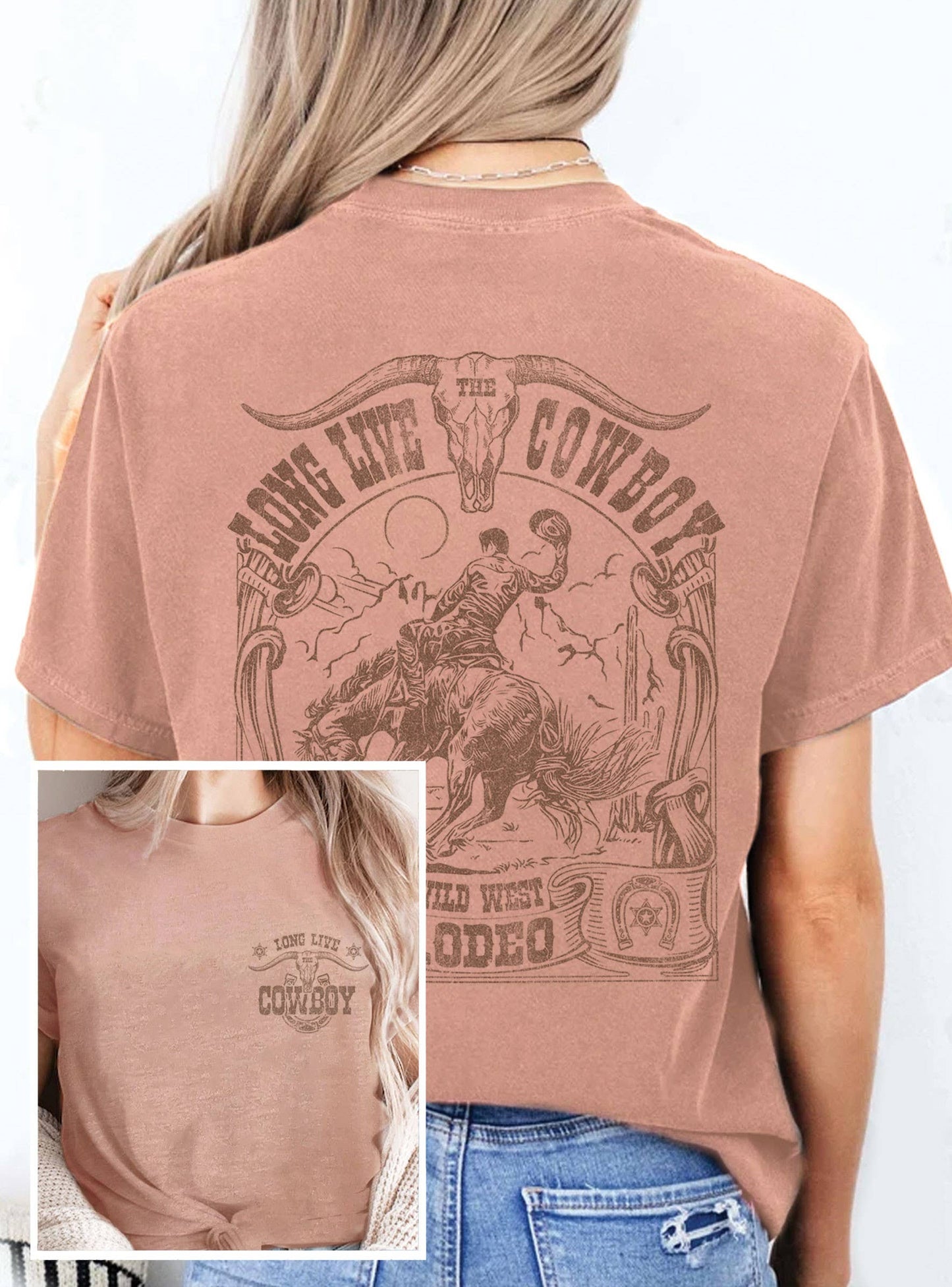 Long Live The Cowboy Faux Pocket Tee | Mauve