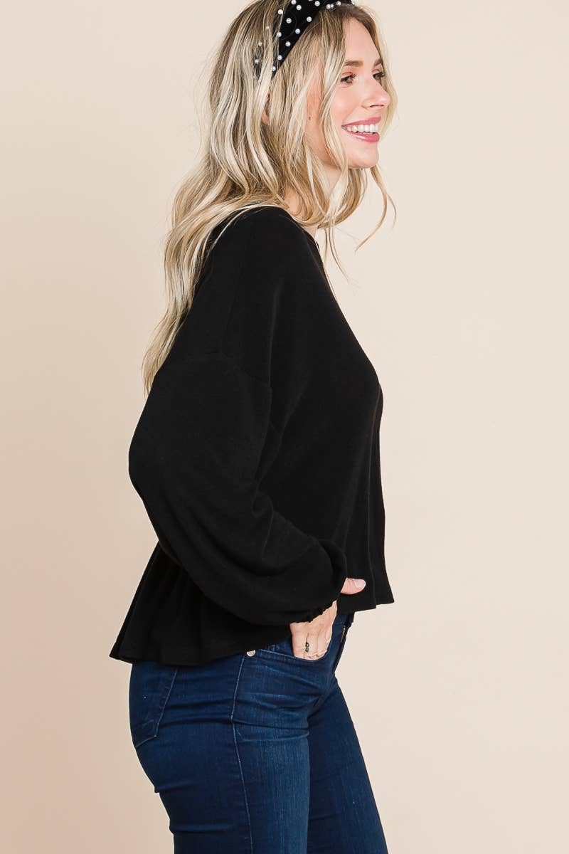 Lesley Plus Size Solid Rouched Back Top | Brown