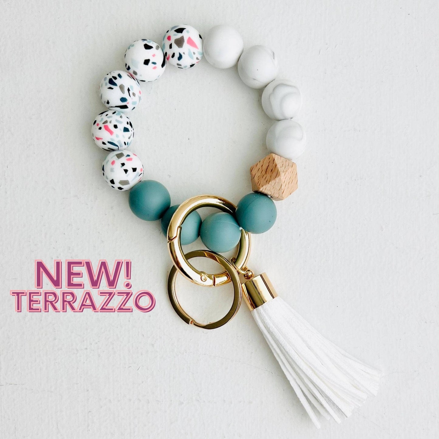 Bangle Keychain | Silicone Wristlet Key Ring | Bead Bracelet: Marble