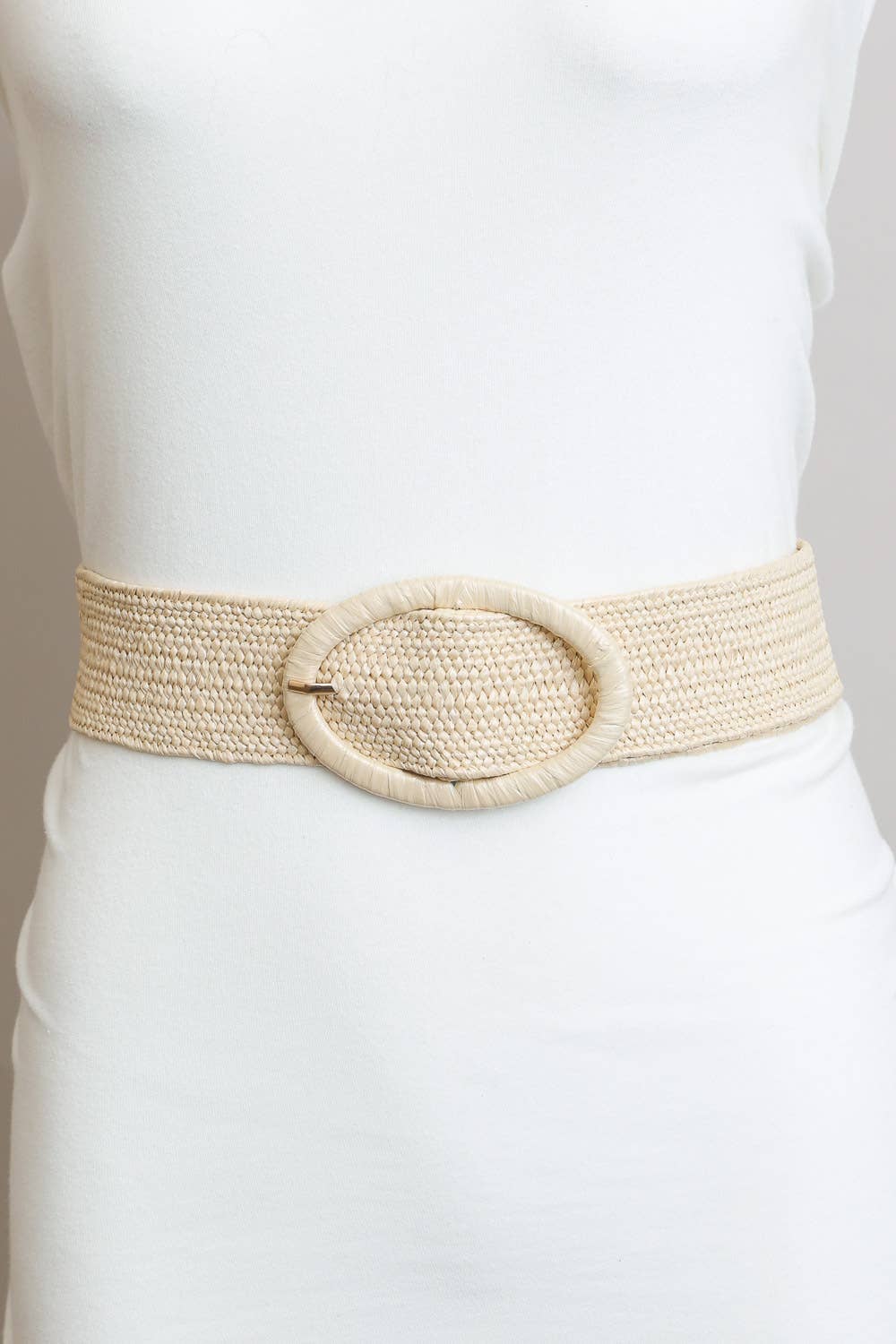 Raffia Oval Buckle Belt | Tan