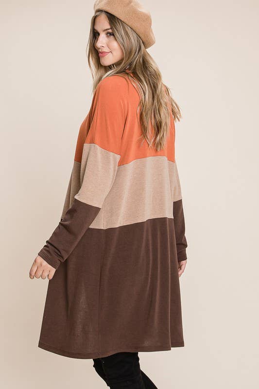 Polly Plus Size Color Block Cardigan | Rust + Brown