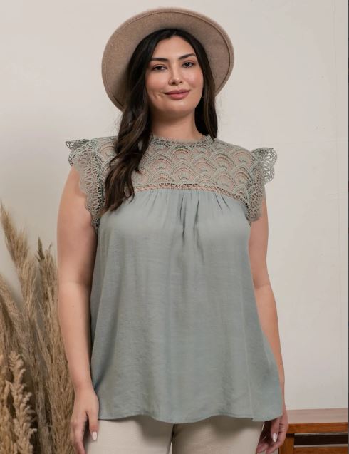 Margot Lace Yoke Top - Dusty Mint