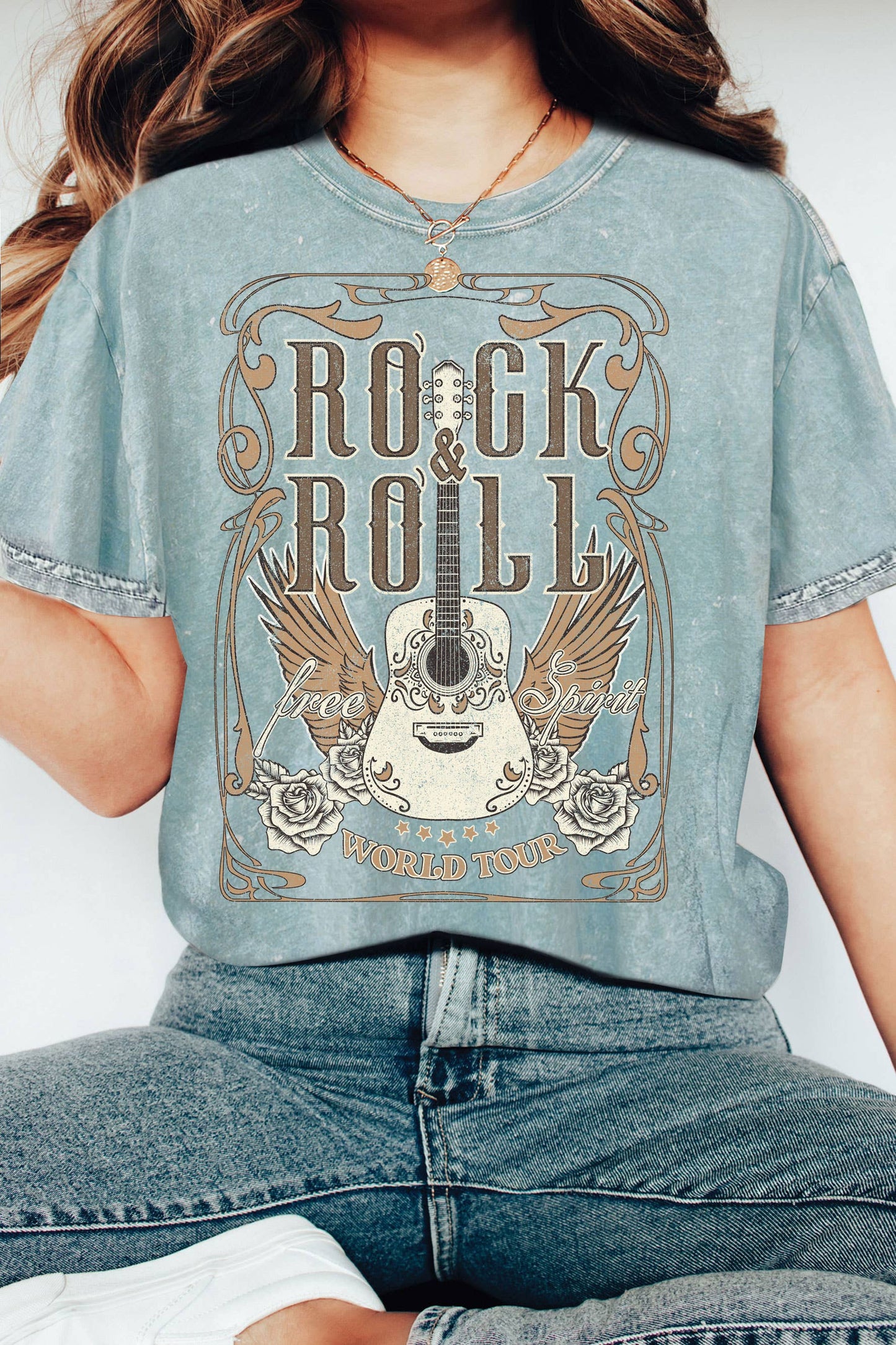Rock 'n' Roll Wings + Guitar Tee - Blue Mint
