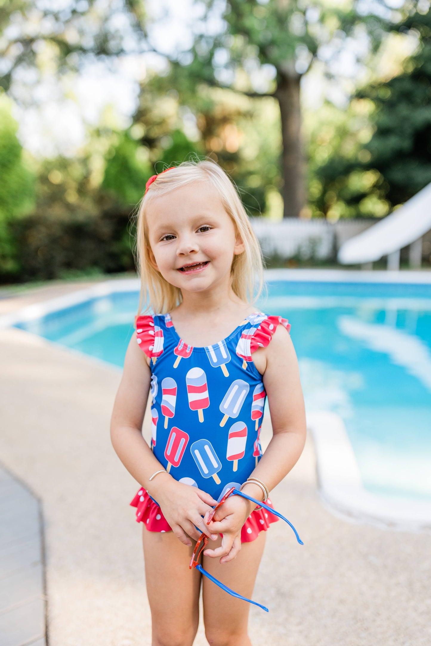 Navy Popsicles Ruffle-Accent One-Piece: 18M