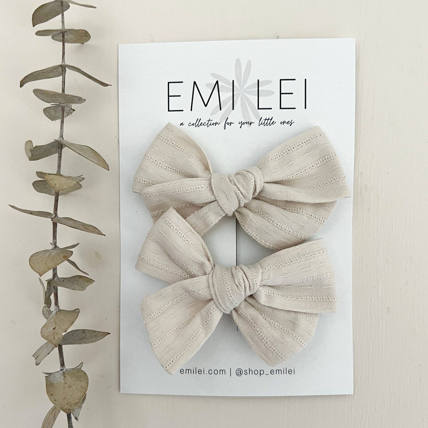 Pigtail Bow Clip Set - Smokey White