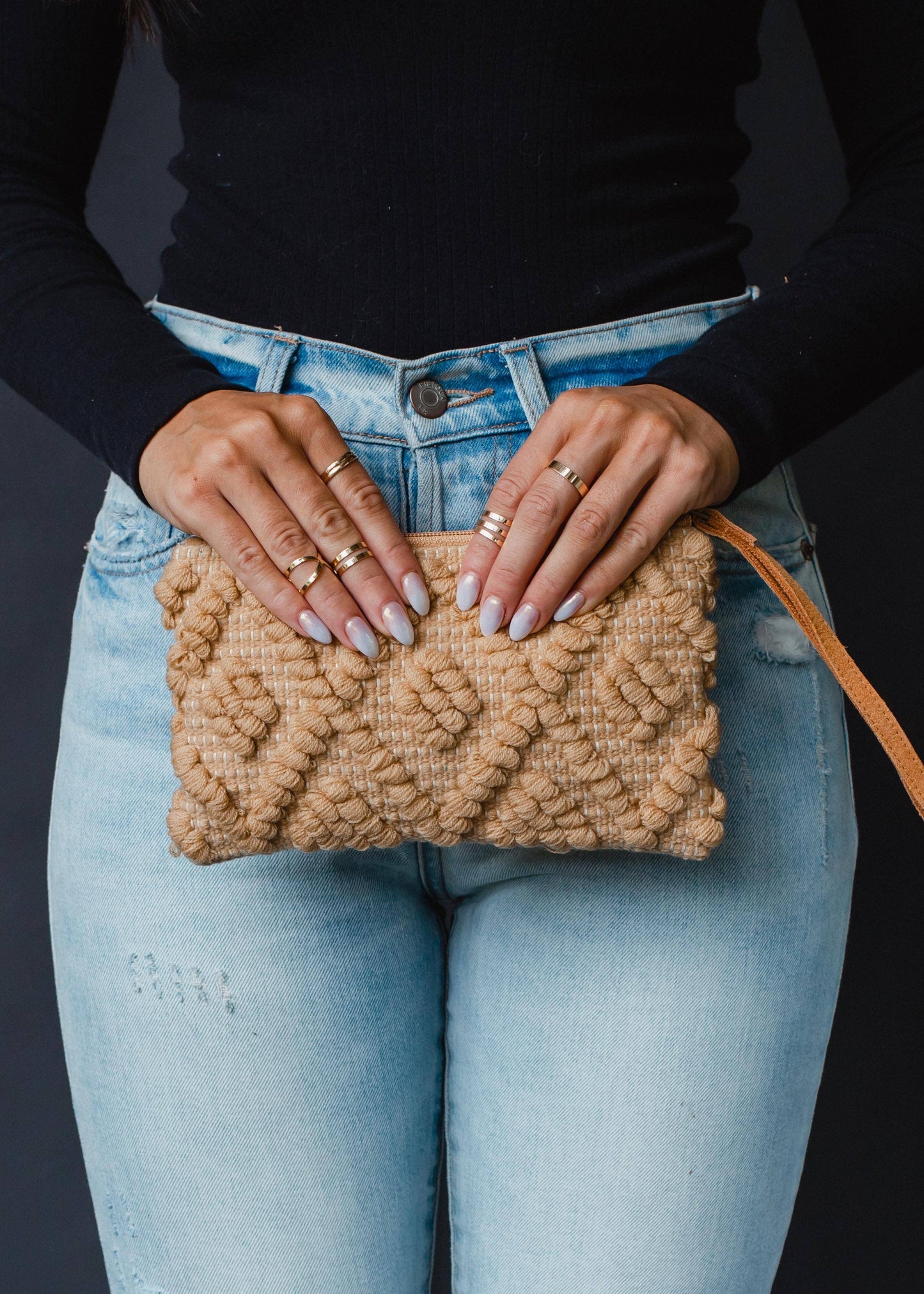 Camel Diamond Pattern Wristlet