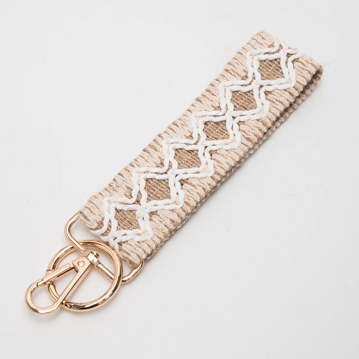 Wave Pattern Straw Wristband/Key Chain | Beige Brown