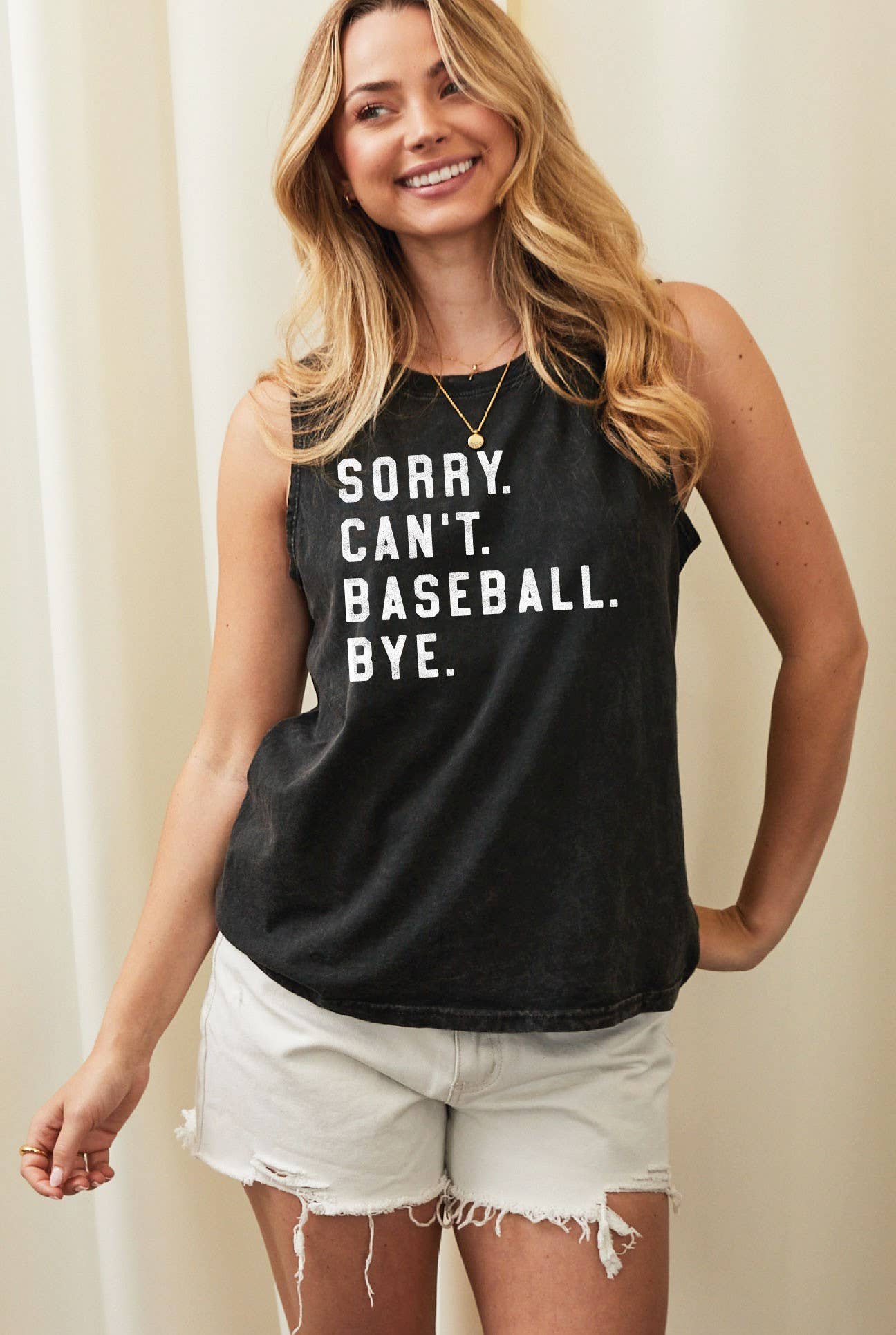 Sorry. Can't. Baseball. Bye. Mineral Graphic Tank Top