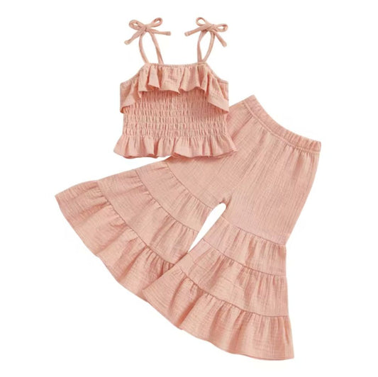 Pink Wide Leg Tied Sleeve Set