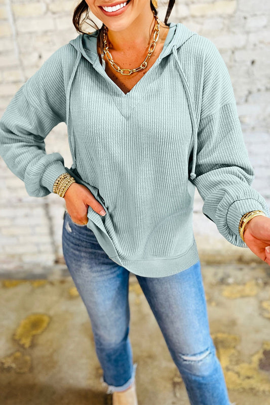 Aqua Ribbed Knit Hoodie FB