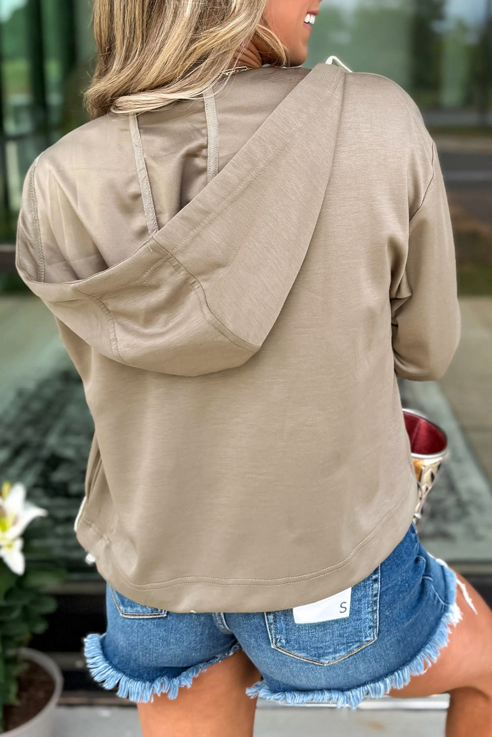 Beige Bow Embroidered Hoodie LT