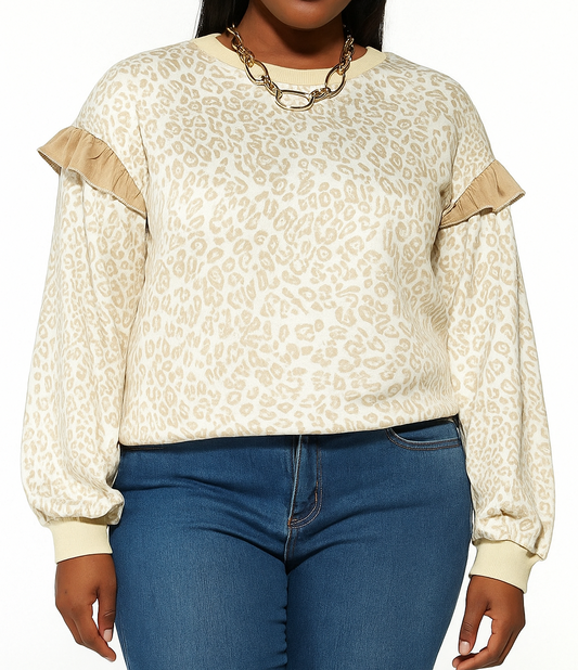 Beige Plus Size Leopard Sweatshirt LT