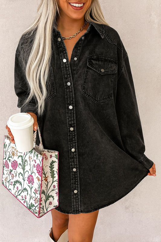 Black Denim Button Dress FB