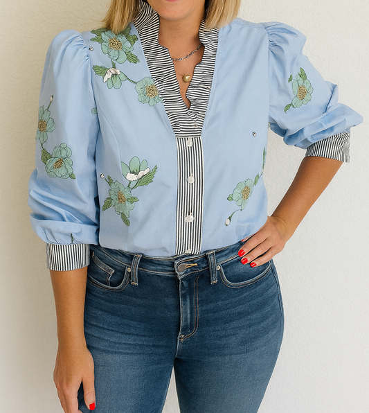 Blue Floral Fall Blouse LT