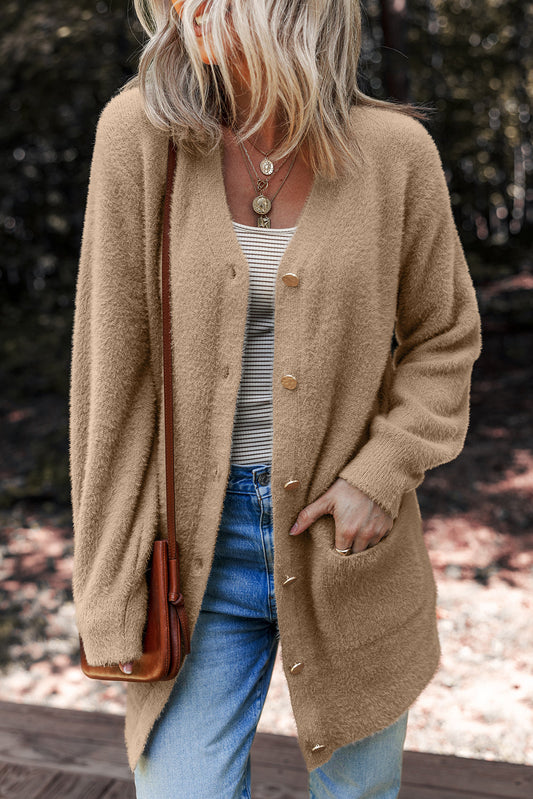 Fuzzy Buttoned Cardigan LT