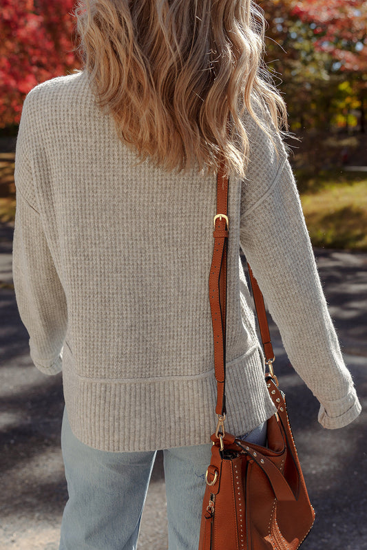Gray Waffle High Neck Sweater LT