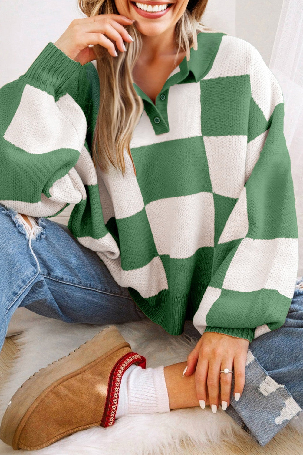 Green Checkered Sweater FB