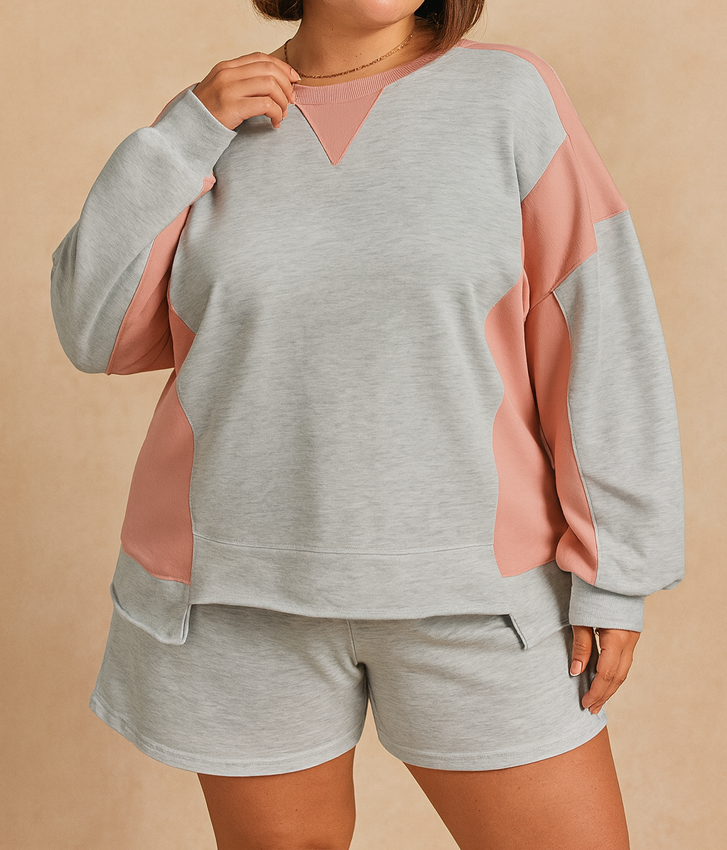 Grey Colorblock Plus Size Set FB