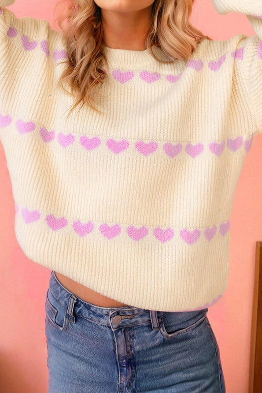 Heart Stripe Ribbed Sweater FB