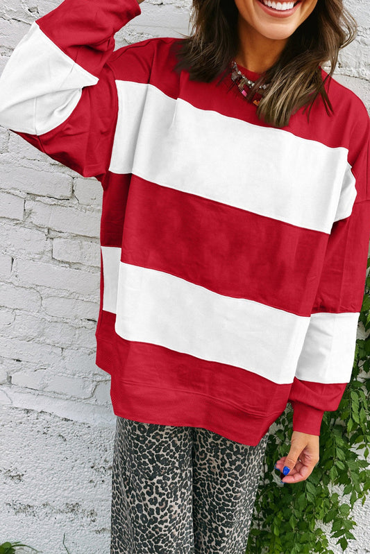 Red Colorblock Stripe Sweatshirt LT