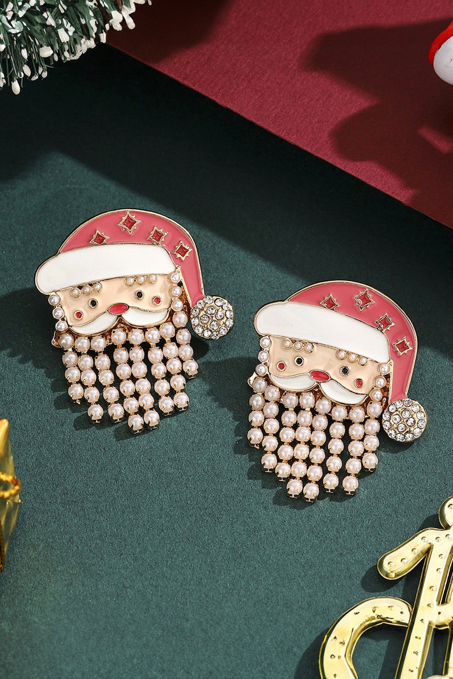 Red Pearl Santa Earrings FB