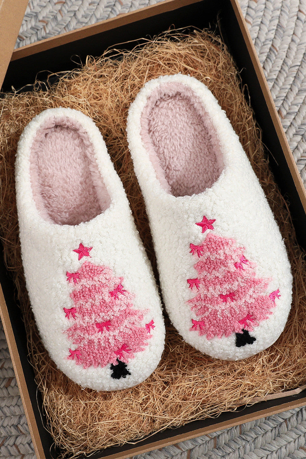 White Plush Christmas Tree Slippers FB
