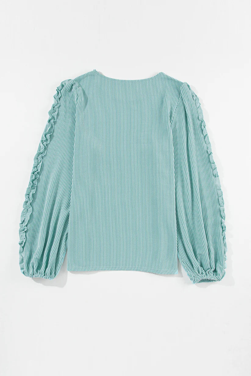 Alice Ribbed + Ruffle Aqua Top