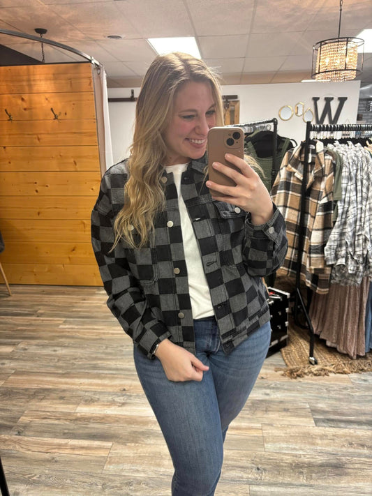 Checkered Denim Jacket