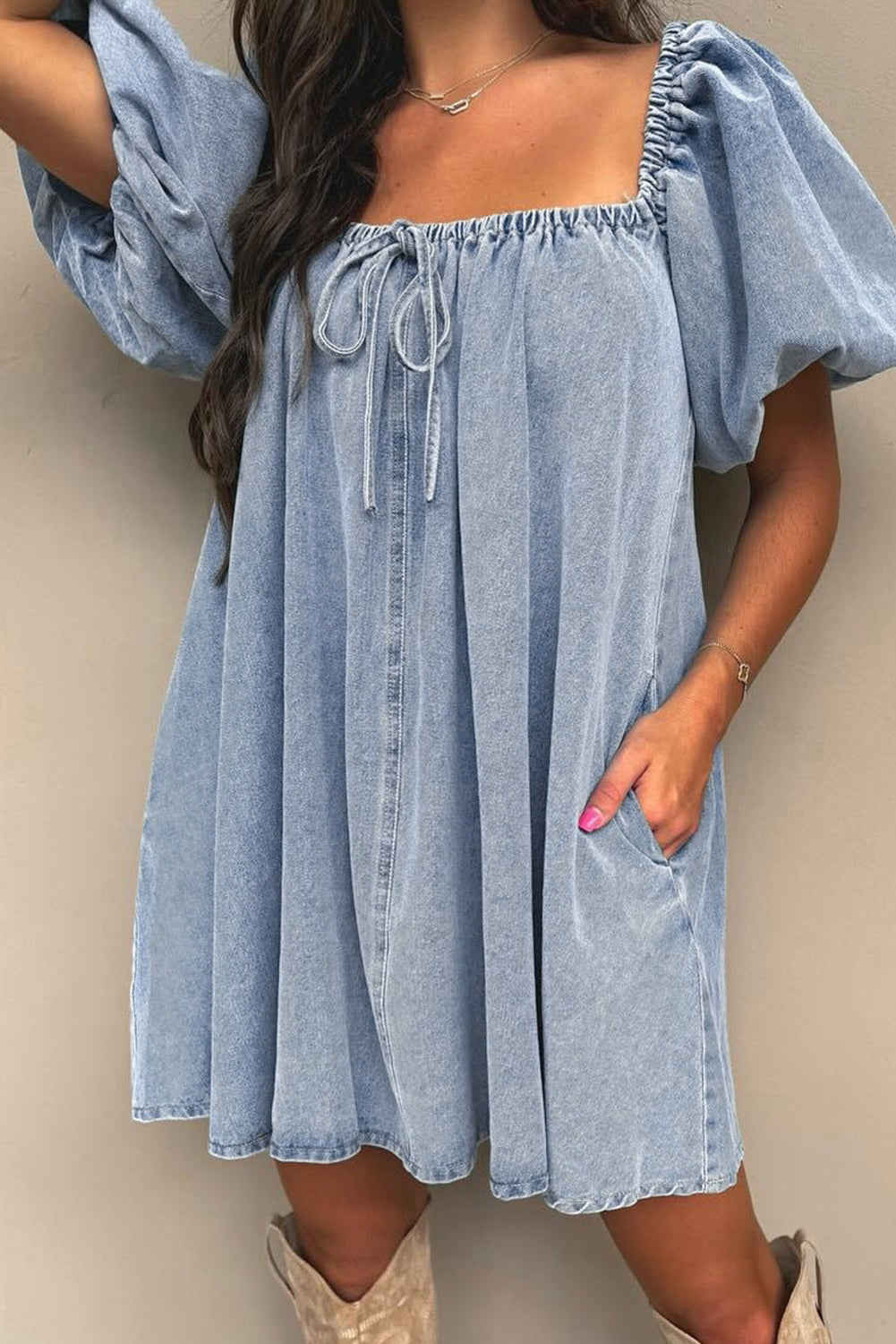 Emerson Denim Balloon Sleeve Dress