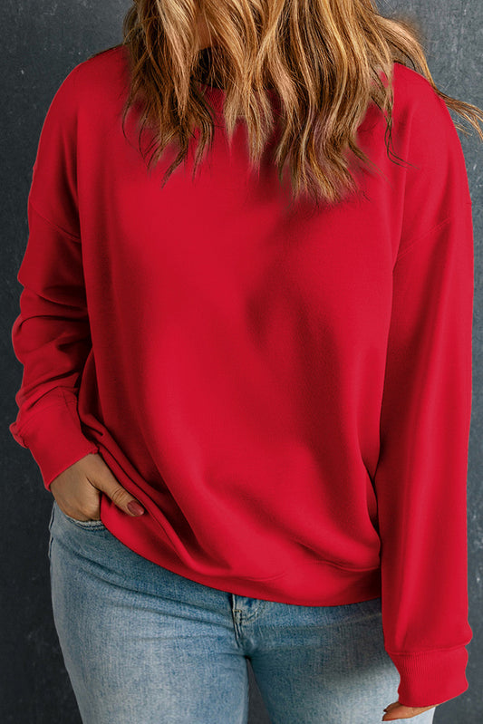Red Crew Neck Plus Size Sweatshirt FB