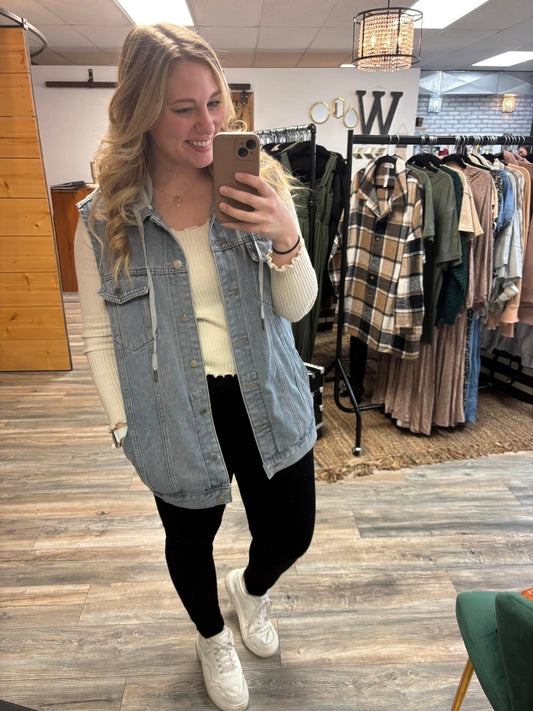 Janie Jean Vest w/ Detachable Hood - Light Wash