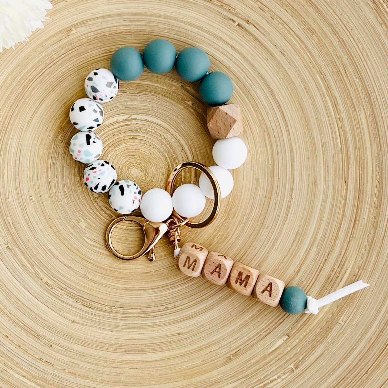 MAMA Bangle Keychain Silicone Wristlet Keyring Bead Bracelet: MAMA Plum