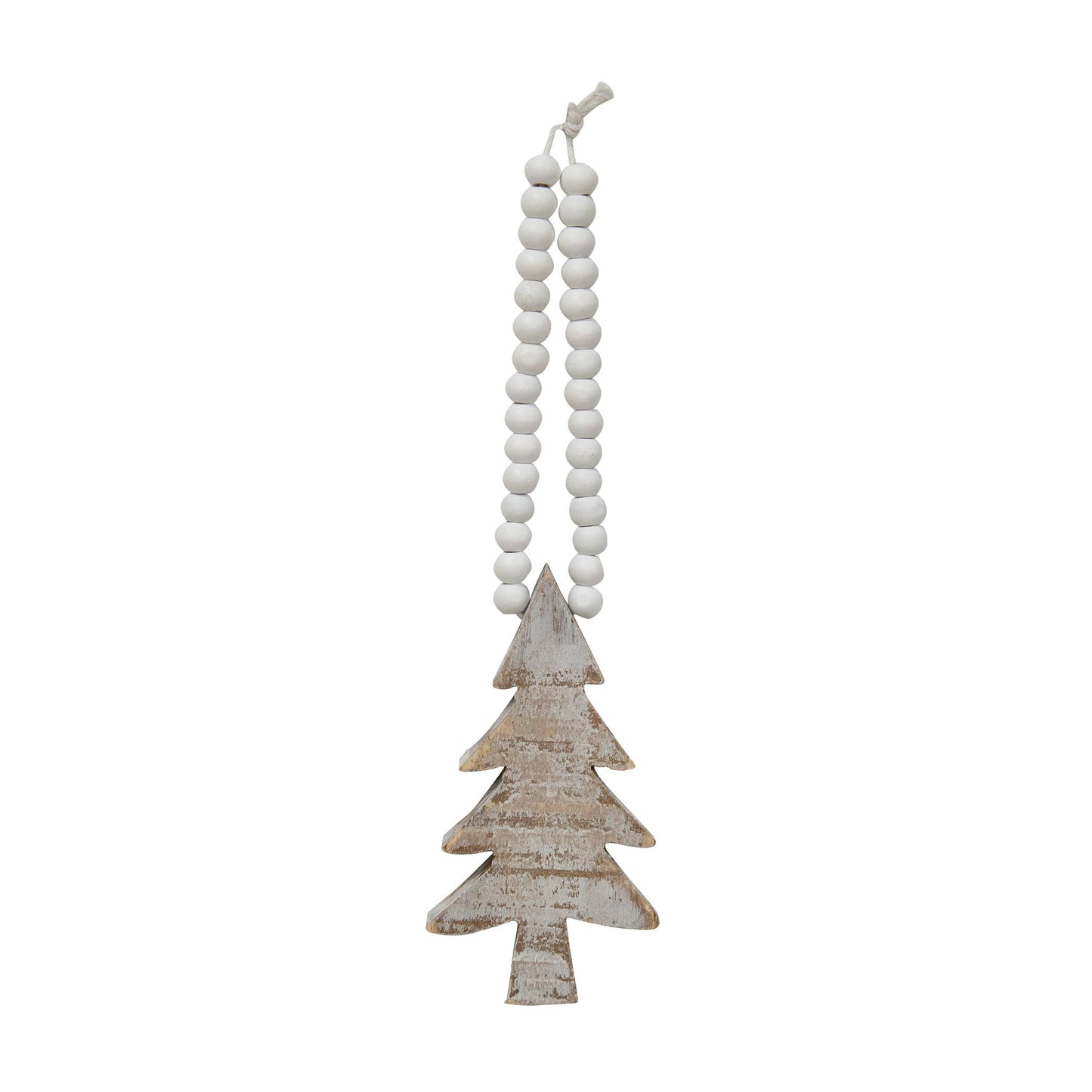 Distressed Wooden Tree Beaded Ornament