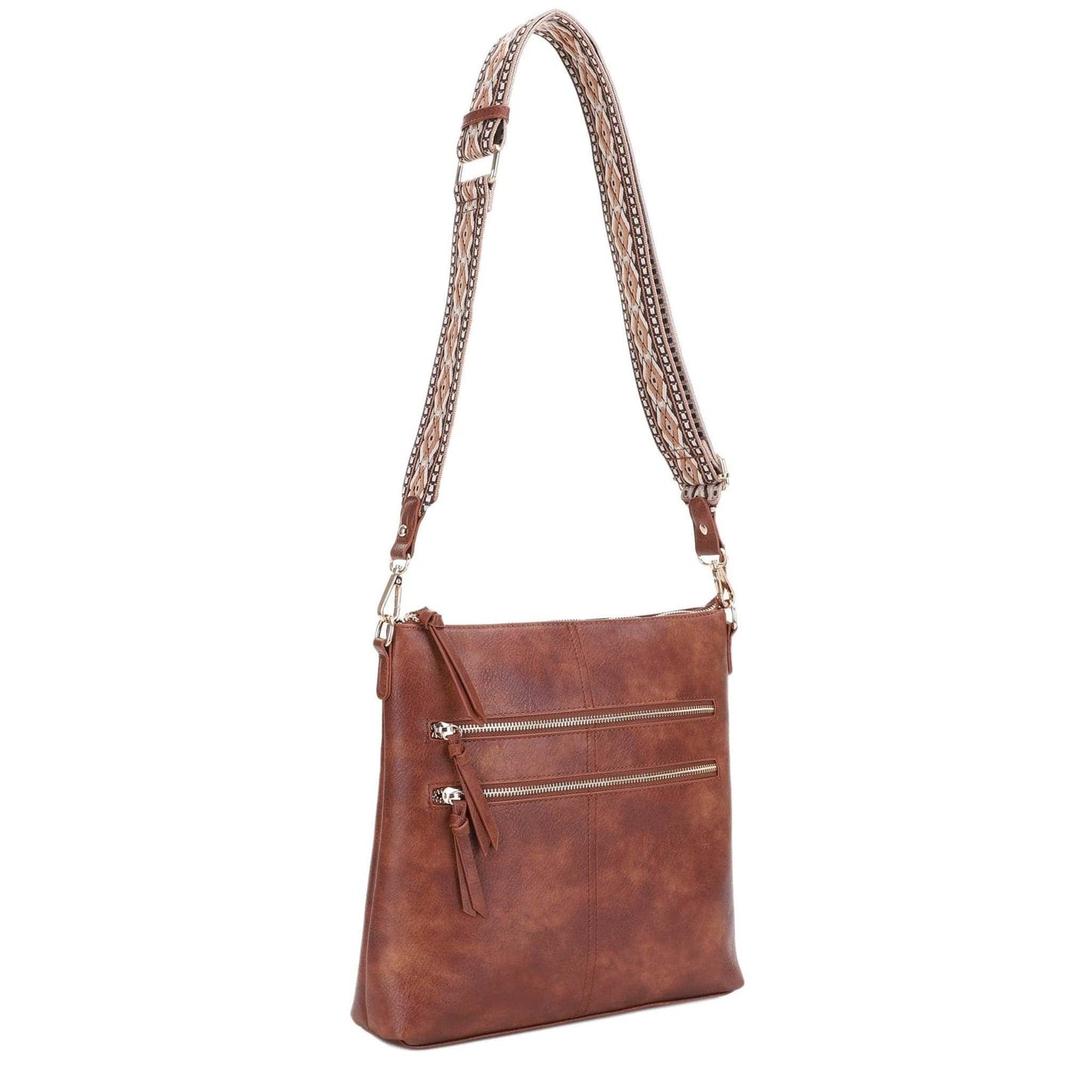 Yeni Double Front Zip Crossbody Bag With Guitar Strap | Black