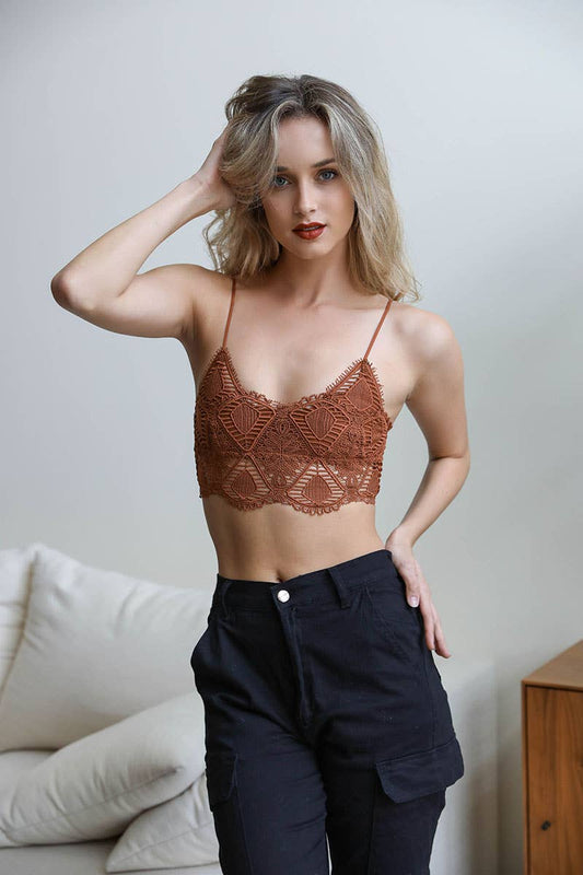 Vintage-Inspired Crochet Lace Overlay Bralette | Cinnamon