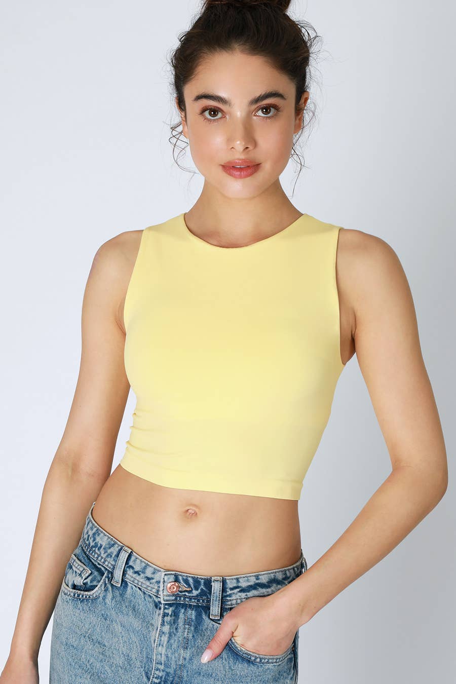 Clean Line Crew Neck Crop Top | Pistachio Cream