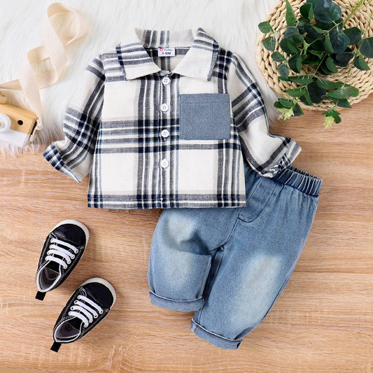 Finn Plaid Shirt + Jeans Set | Blue