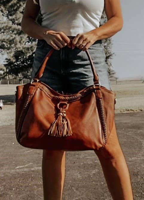 Melrose Cross Stitched Soft Leather Purse Tote