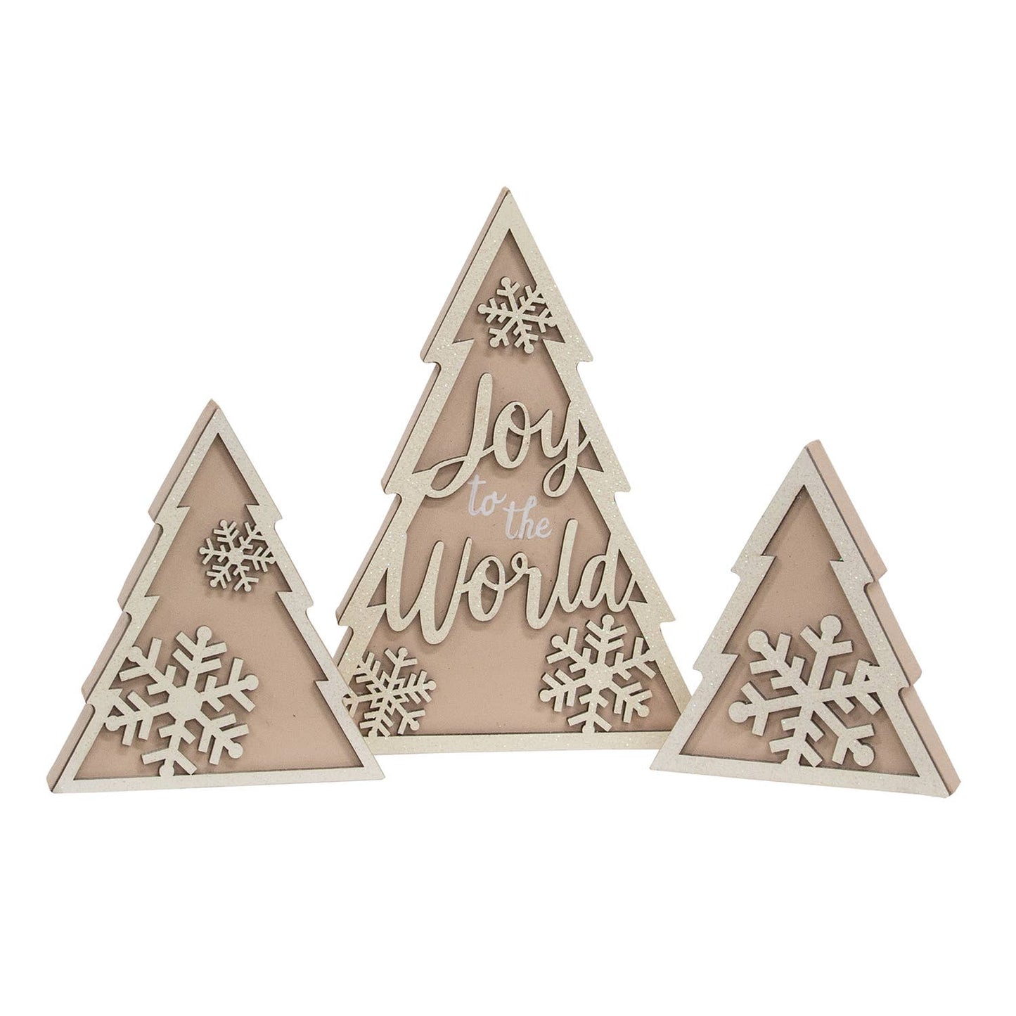 Wooden Joy & Snowflake Christmas Tree Sitters | Set of 3