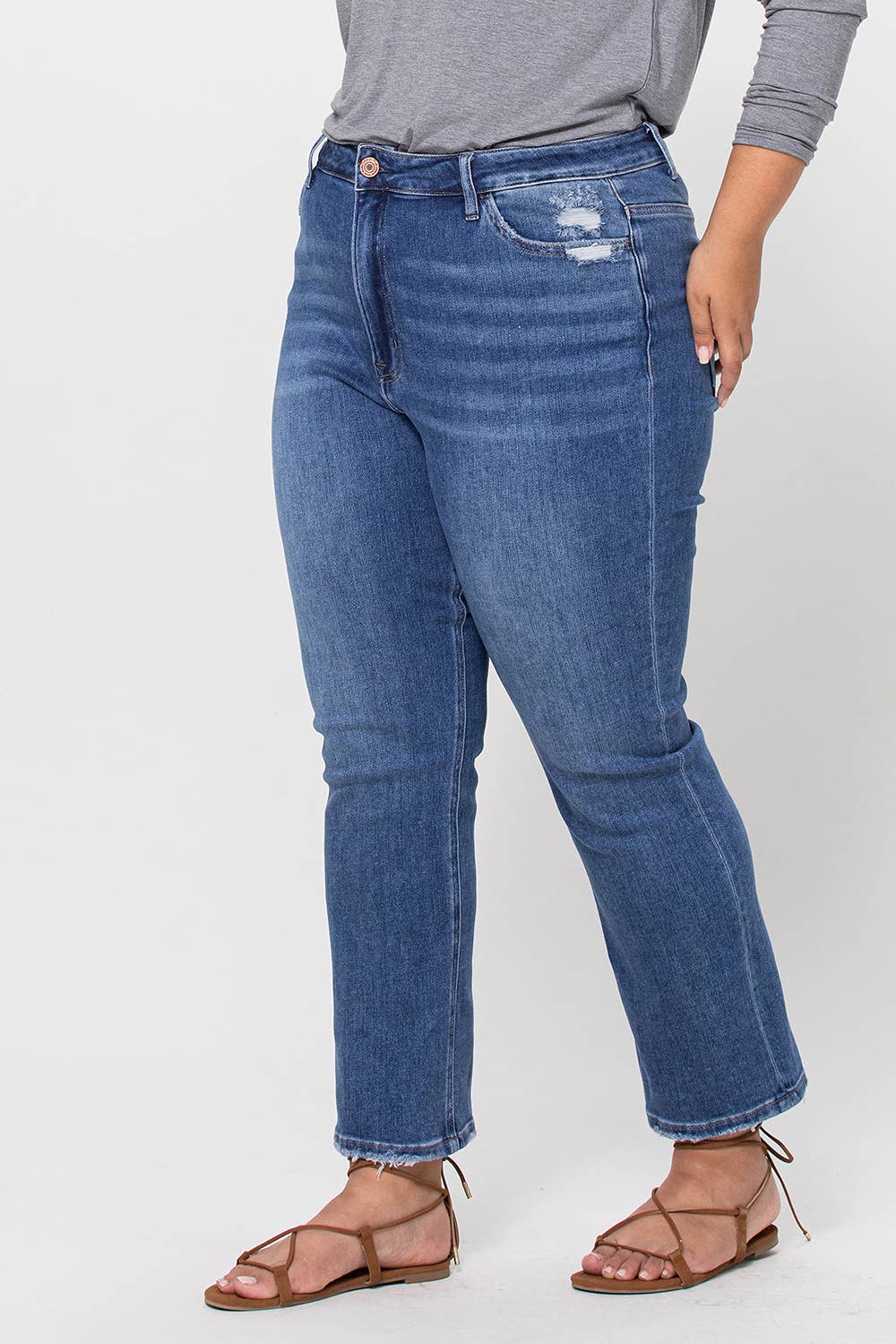 PLUS SIZE - VERVET by Flying Monkey Super High Rise Ankle Slim Straight Jeans