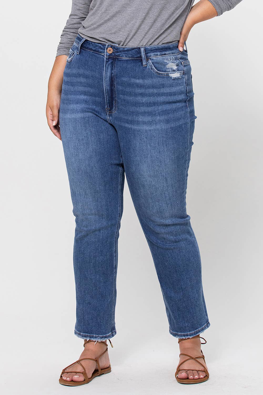PLUS SIZE - VERVET by Flying Monkey Super High Rise Ankle Slim Straight Jeans