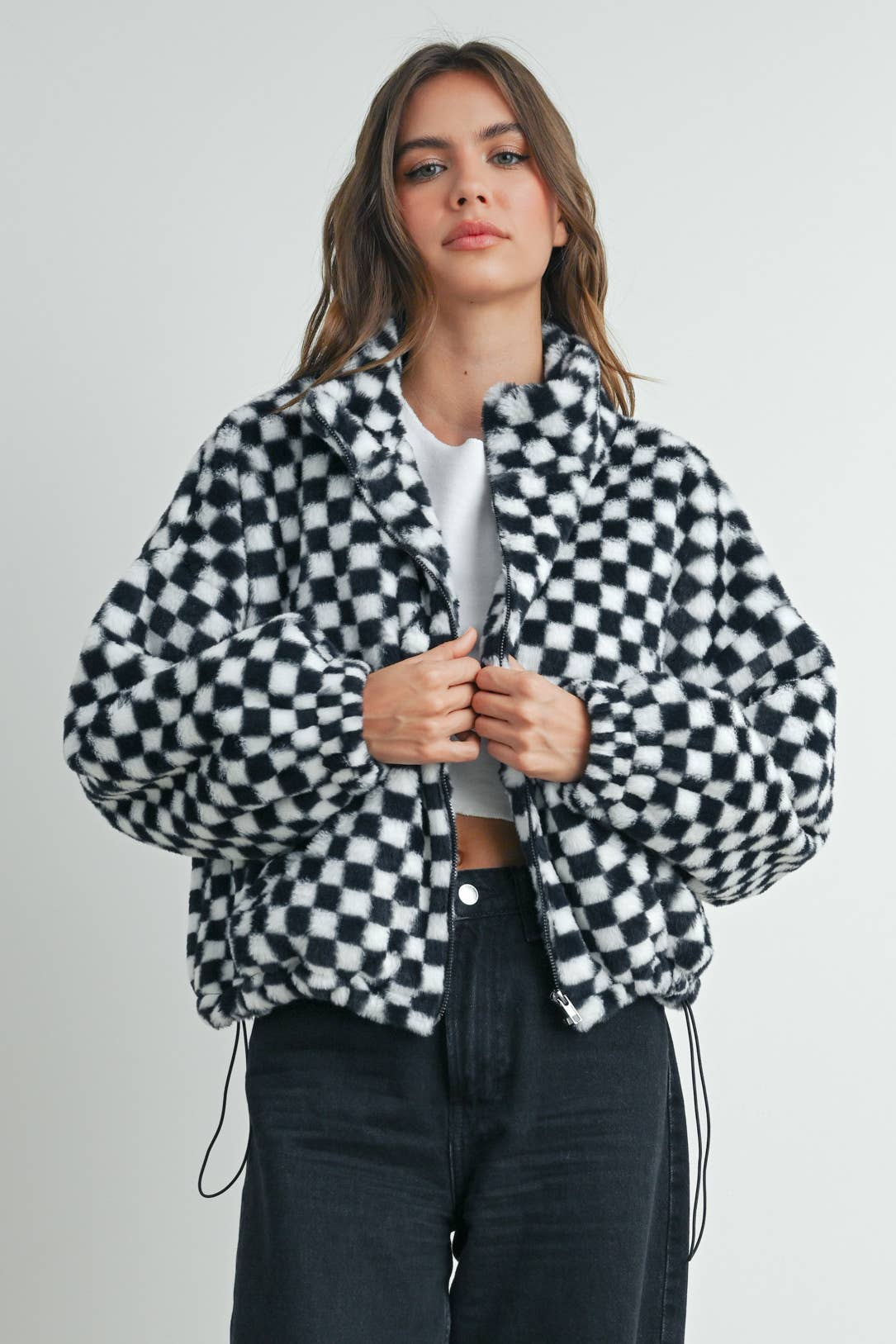 Cozy Checkered Teddy Jacket | TAUPE