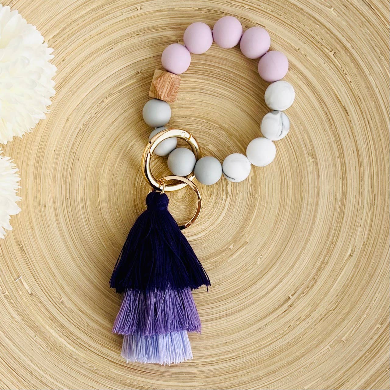 Bangle Keychain | Silicone Wristlet Key Ring | Ombre Tassel: Black Leopard