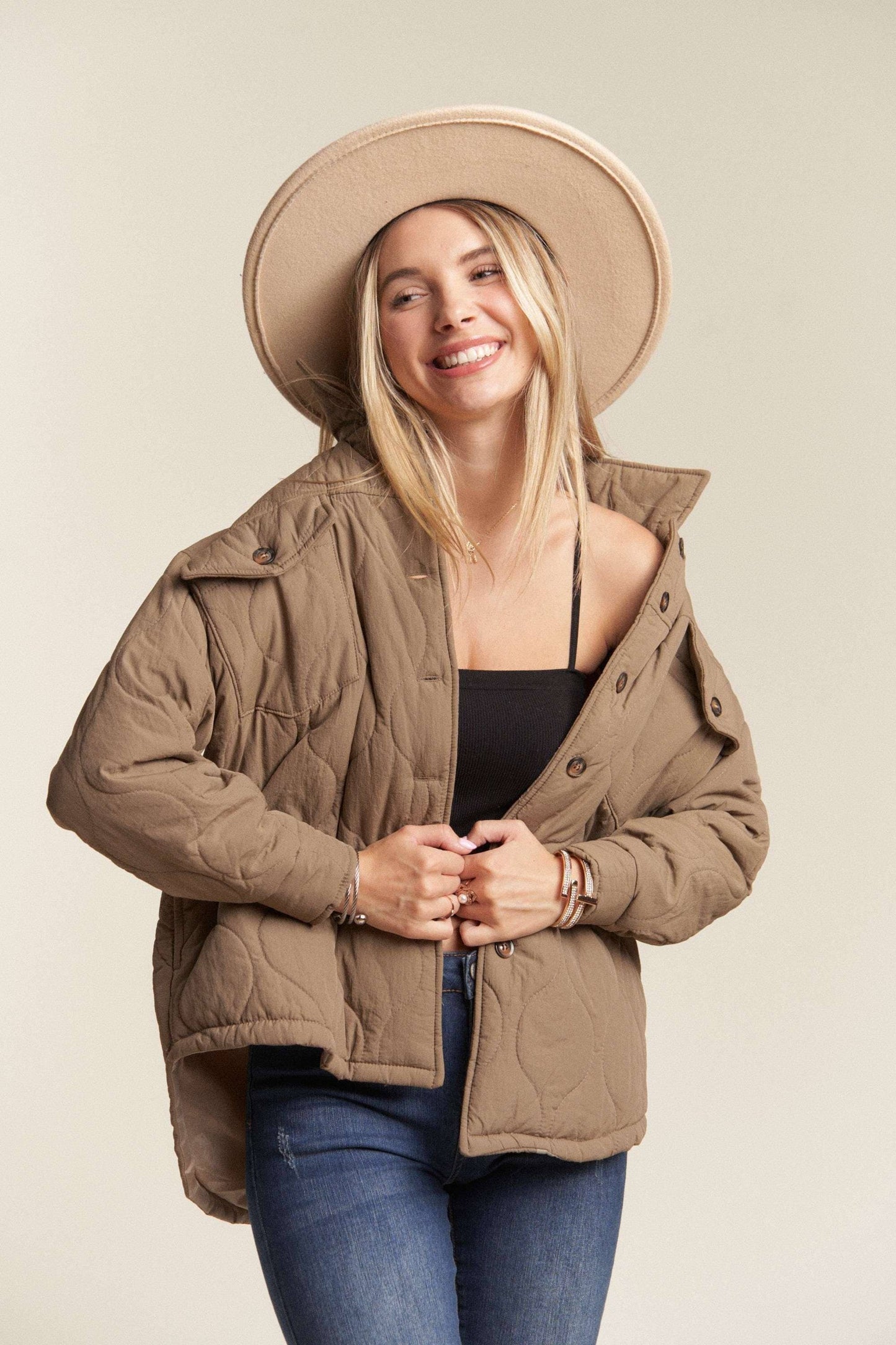 Kessa Plus Size Puffer Jacket | Light Mocha