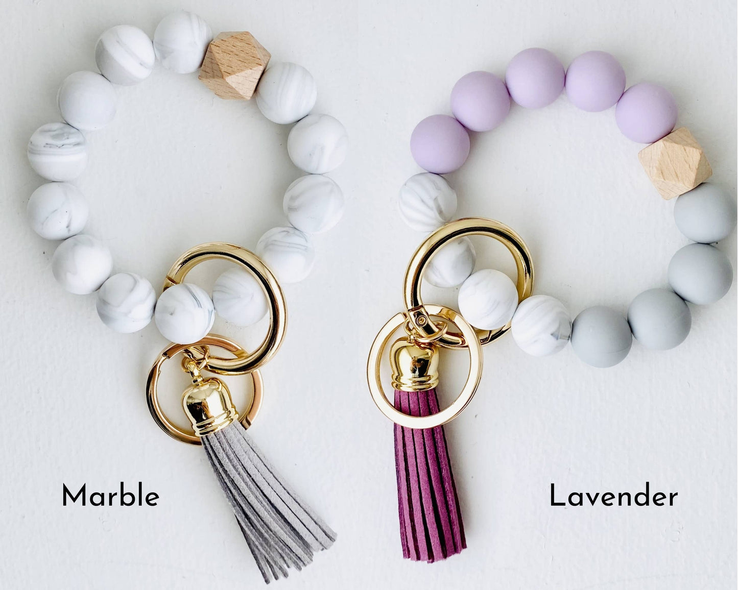 Bangle Keychain | Silicone Wristlet Key Ring | Bead Bracelet: Lavender Purple